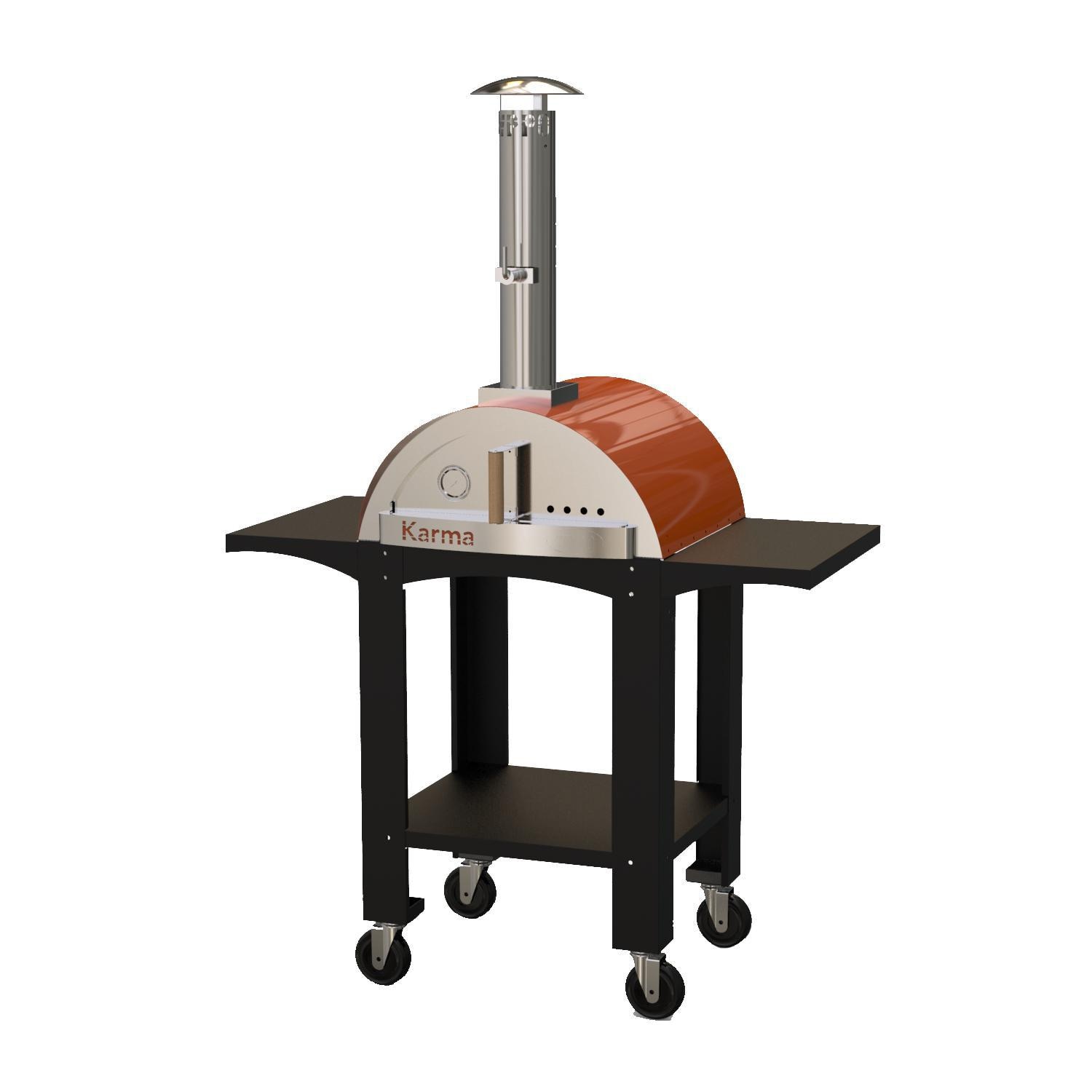 WPPO Karma 25 Inch Freestanding Wood Fired Pizza Oven with Black Cart   Orange