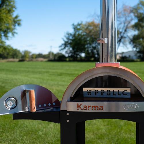 WPPO Karma 25 Inch Freestanding Wood Fired Pizza Oven with Black Cart   Orange