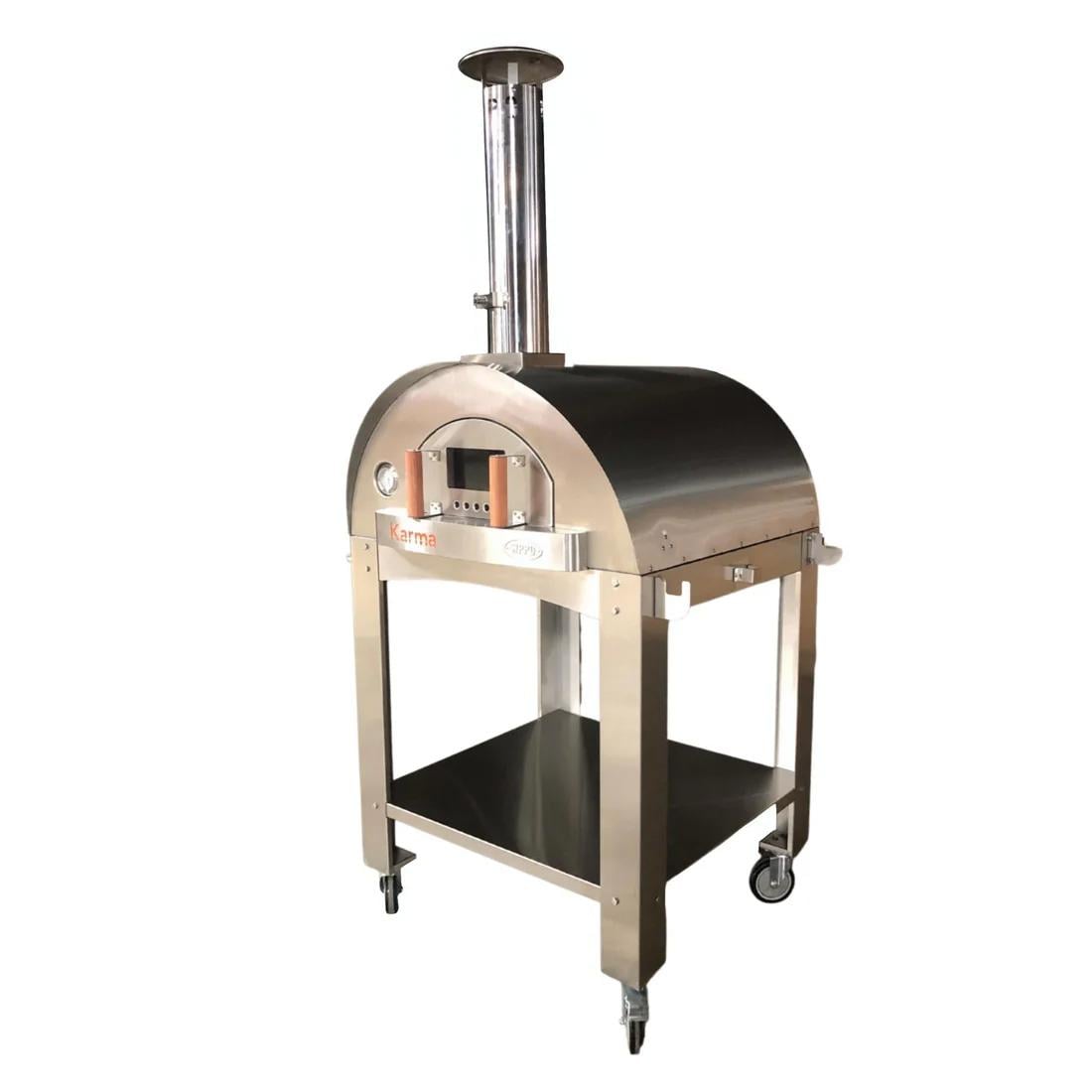 WPPO Karma 42 Inch Freestanding Stainless Steel Wood Fired Pizza Oven with Stainless Steel Cart