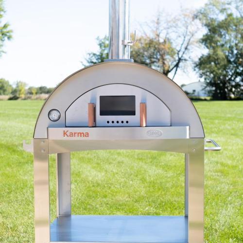 WPPO Karma 42 Inch Freestanding Stainless Steel Wood Fired Pizza Oven with Stainless Steel Cart