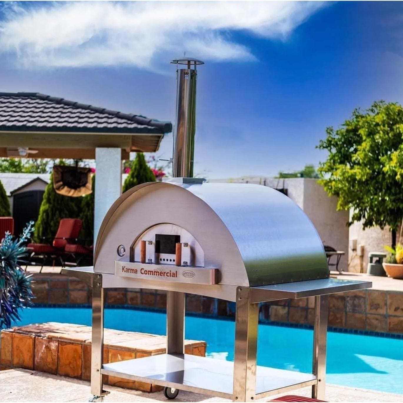 WPPO Stainless Steel Cart for Karma 55 Inch Wood Fired Pizza Oven