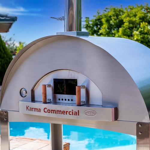 WPPO Karma 55 Inch Freestanding Stainless Steel Commercial Wood Fired Pizza Oven with Stainless Steel Cart