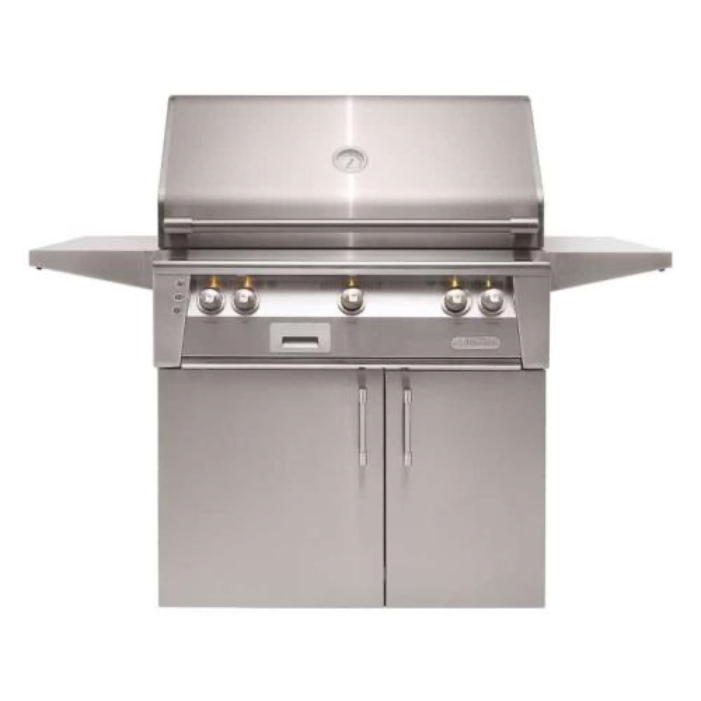 Alfresco Grills ALXE 36 Inch 3 Burner Freestanding Propane Gas Grill with Sear Zone and Rear Infrared Burner   Stainless Steel
