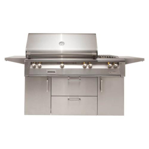 Alfresco Grills ALXE 56 Inch 3 Burner Freestanding Natural Gas Grill with Sear Zone Rear Infrared Burner and Side Burner   Stainless Steel