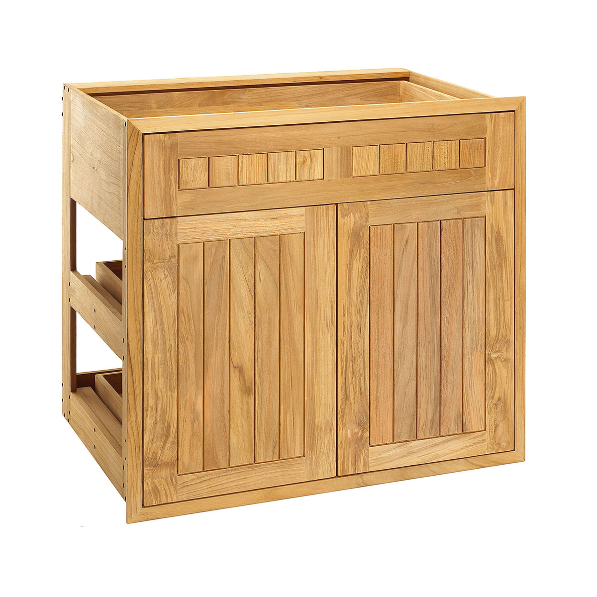 Pacific Teak Millworks Cottage Style 30 Inch Teak Wood Door  and  Drawer Combo with Roll Out Trays