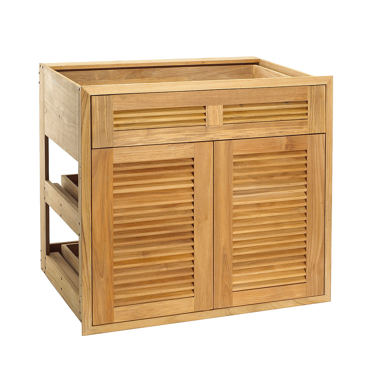 Pacific Teak Millworks Louvered Style 30 Inch Teak Wood Door  and  Drawer Combo with Roll Out Trays