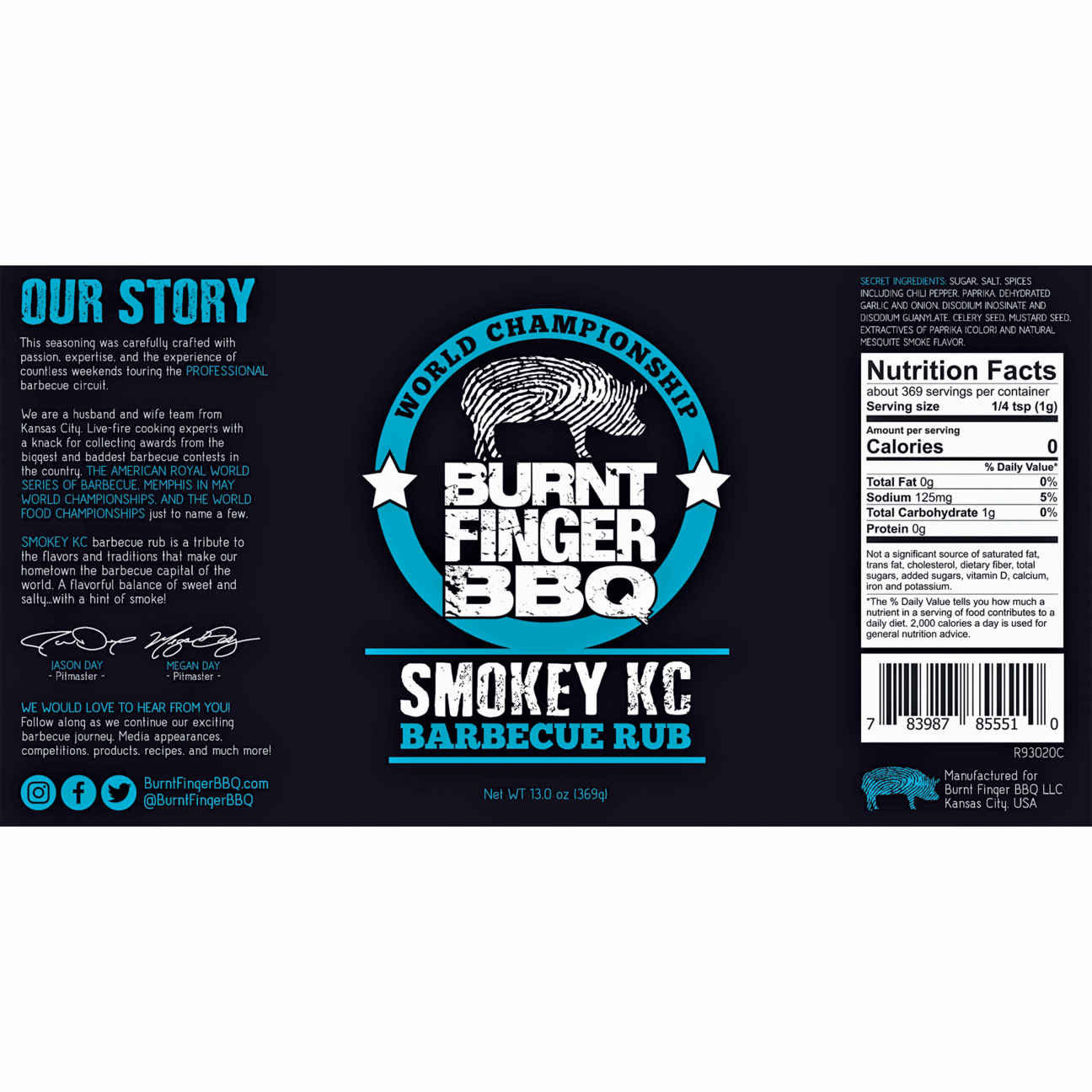 Burnt Finger BBQ Smokey Kansas City All Purpose Seasoning   13 Oz