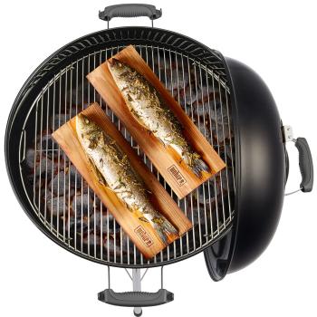 Weber Grills Original Kettle Premium 22 Inch Charcoal Grill Green 14407001 Top View Food on Grate350