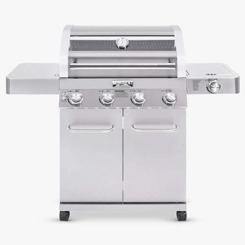 Monument Grills 4 Burner Natural Gas in Stainless Steel with Clear View Lid LED Controls and Side Burner