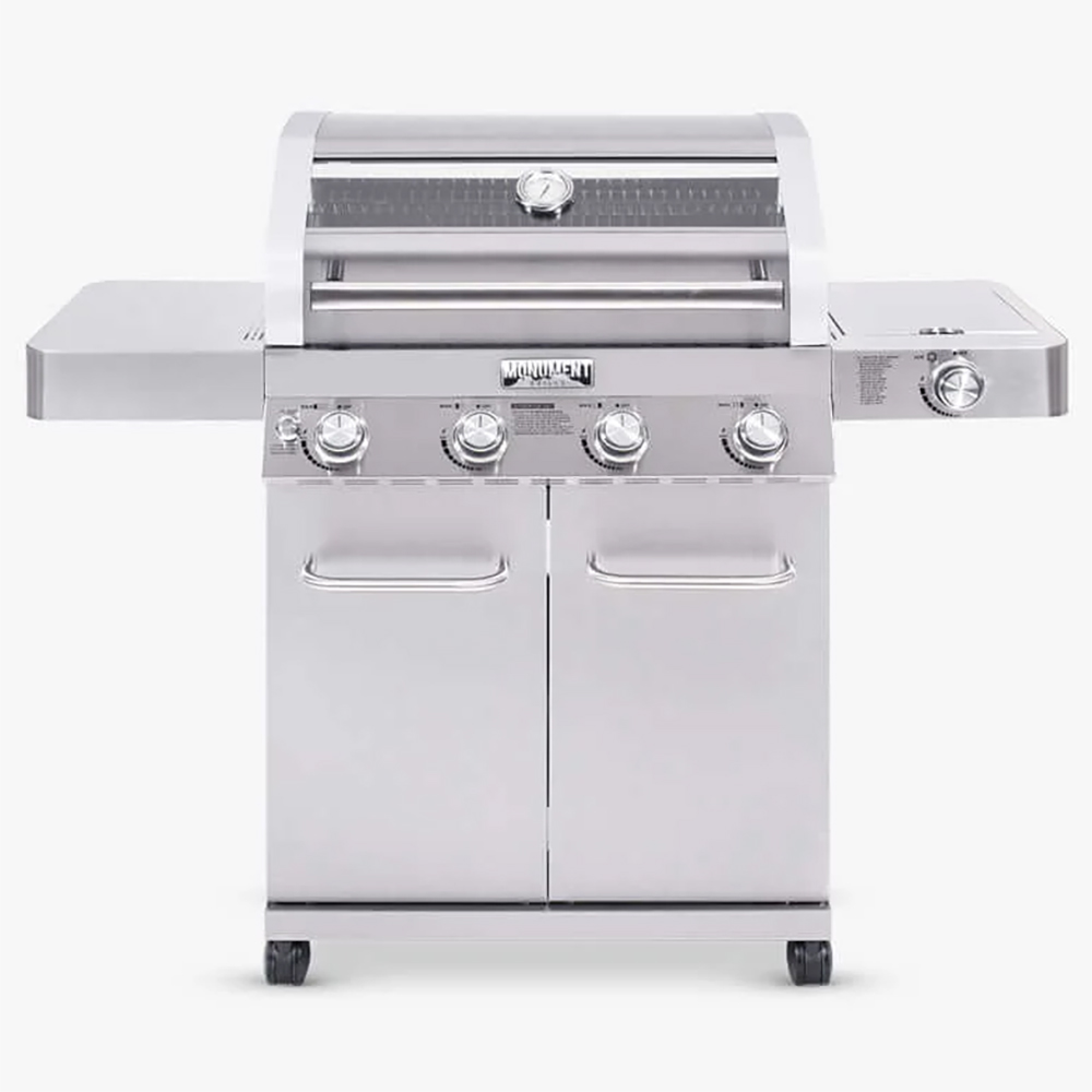 Monument Grills 4 Burner Natural Gas in Stainless Steel with Clear View Lid LED Controls and Side Burner