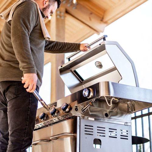 Monument Grills 4 Burner Natural Gas in Stainless Steel with Clear View Lid LED Controls and Side Burner