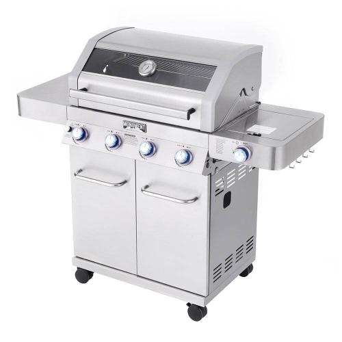 Monument Grills 4 Burner Natural Gas in Stainless Steel with Clear View Lid LED Controls and Side Burner
