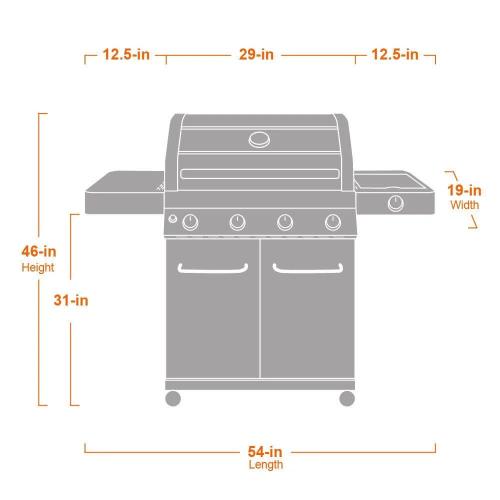Monument Grills 4 Burner Natural Gas in Stainless Steel with Clear View Lid LED Controls and Side Burner