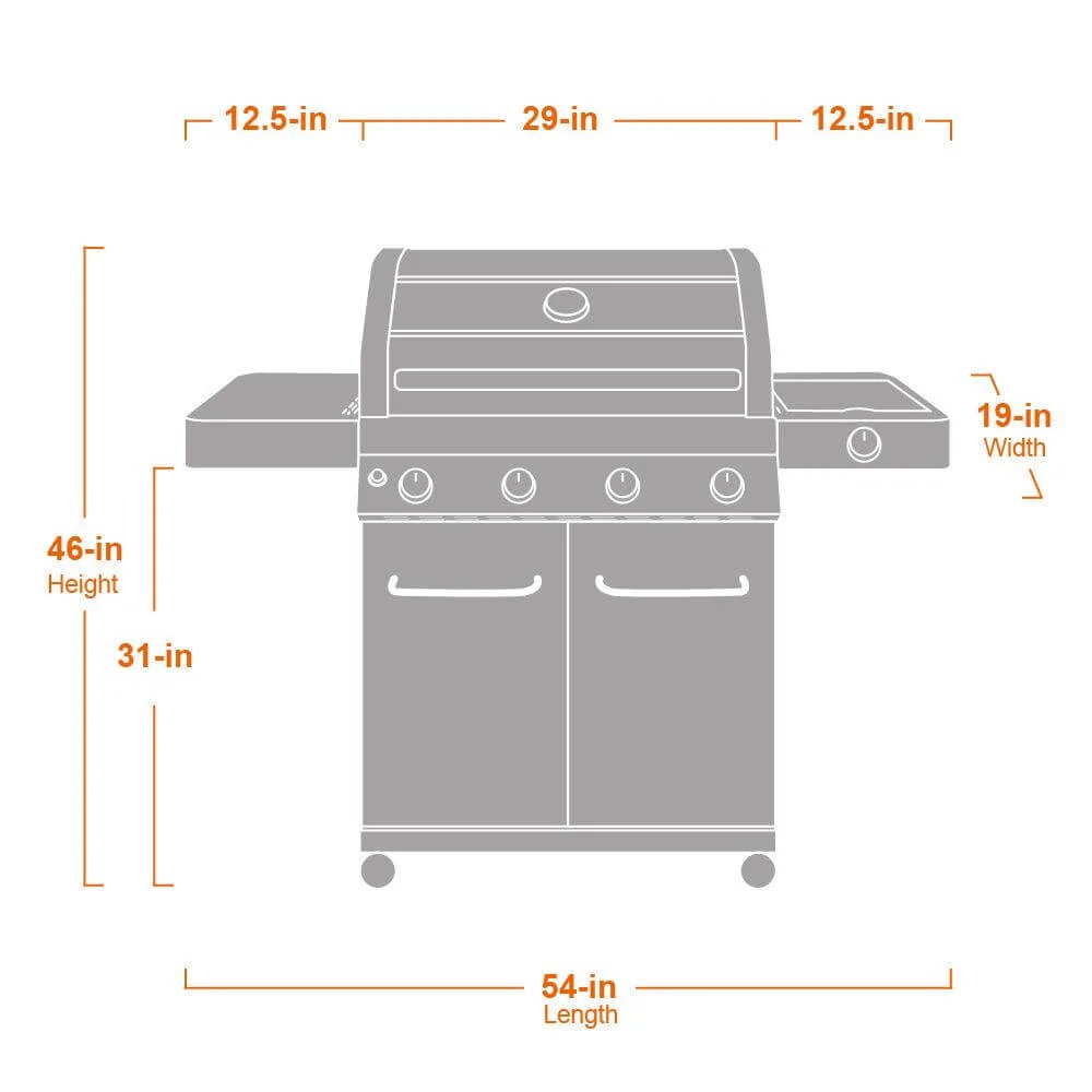 Monument Grills 4 Burner Natural Gas in Stainless Steel with Clear View Lid LED Controls and Side Burner