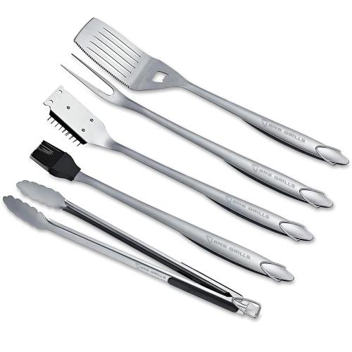 SNS Grills 7 Piece Stainless Steel Grilling Tool Set with Rubber Grips
