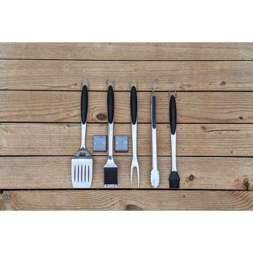 SNS Grills 7 Piece Stainless Steel Grilling Tool Set with Rubber Grips