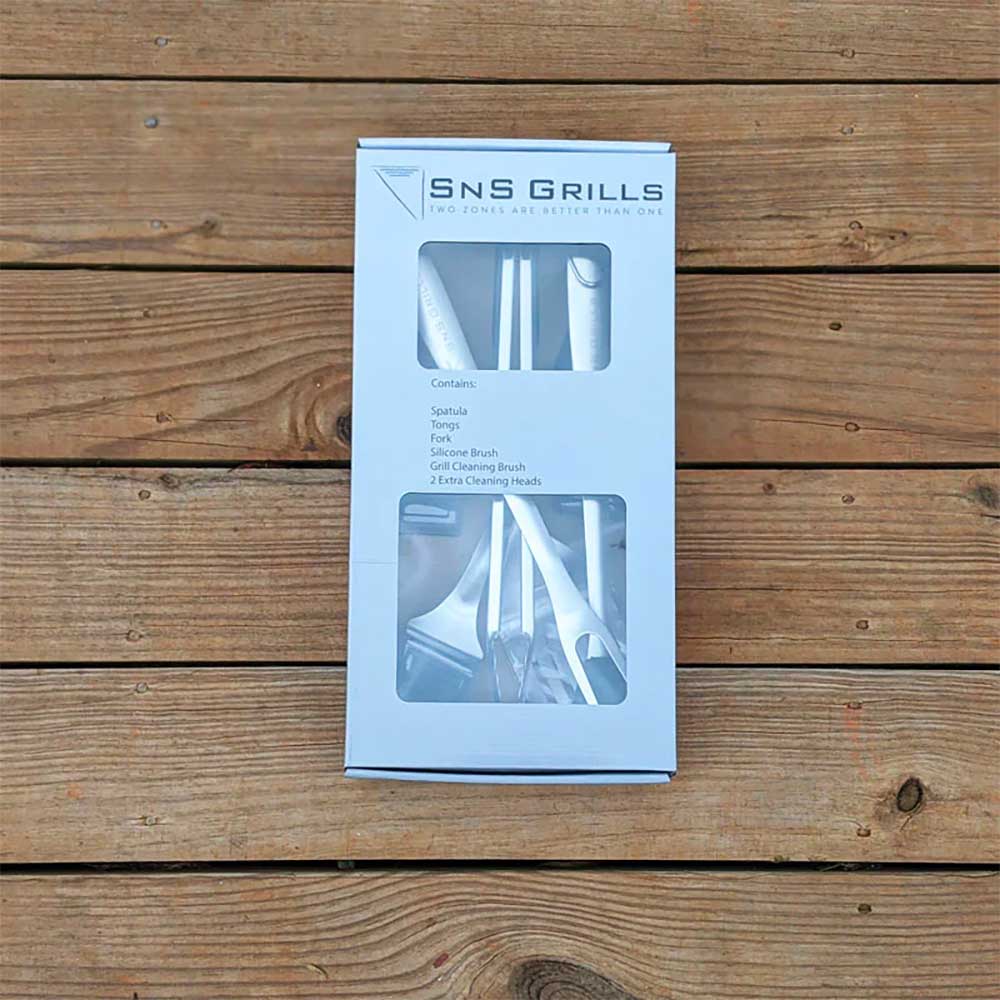 SNS Grills 7 Piece Stainless Steel Grilling Tool Set with Rubber Grips