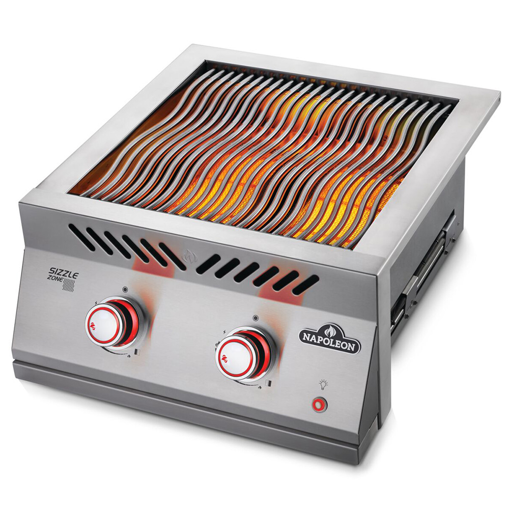 Napoleon Built in 700 Series 30000 BTU 18 Inch Propane Gas Infrared Double Side Burner with Stainless Steel Cover