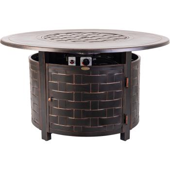 Fire Sense Perissa 48 Inch 50000 BTU Propane Gas Round Fire Pit Table Woven Cast Aluminum 62208 Front View350