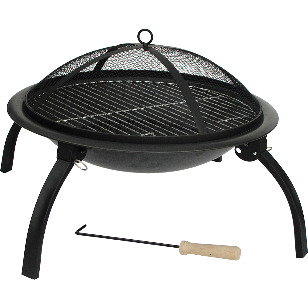 Fire Sense 22 Inch Folding Wood Burning Round Fire Pit   Black