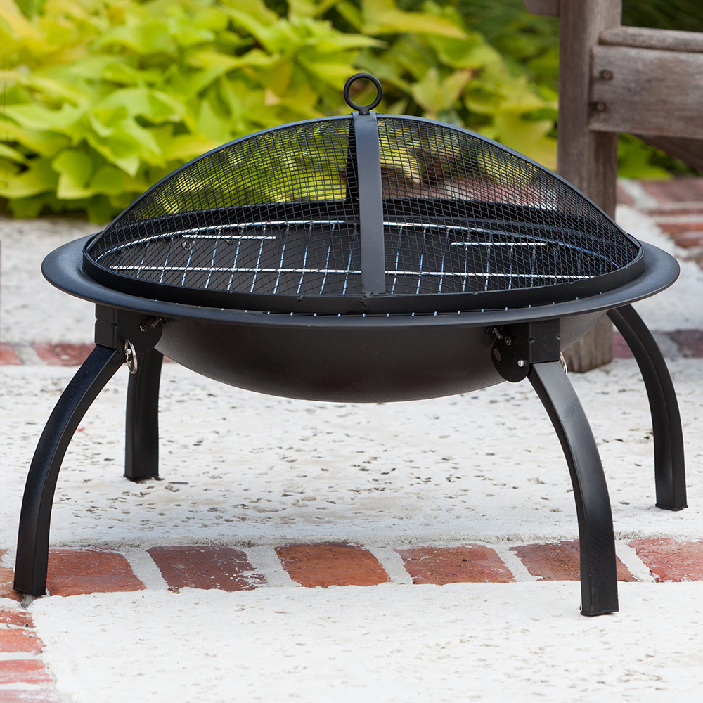 Fire Sense 22 Inch Folding Wood Burning Round Fire Pit   Black