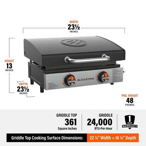 Blackstone Griddle On the Go 22 Inch 2 Burner Tabletop Propane Gas Commercial Style Flat Top Griddle with Hood