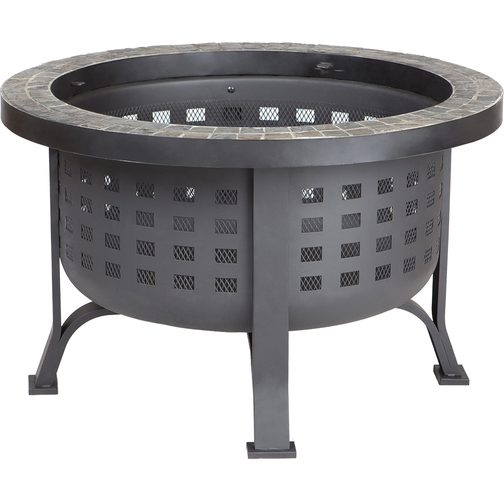Fire Sense Alpina Slate Top 30 Inch Wood Burning Round Fire Pit   Powder Coated