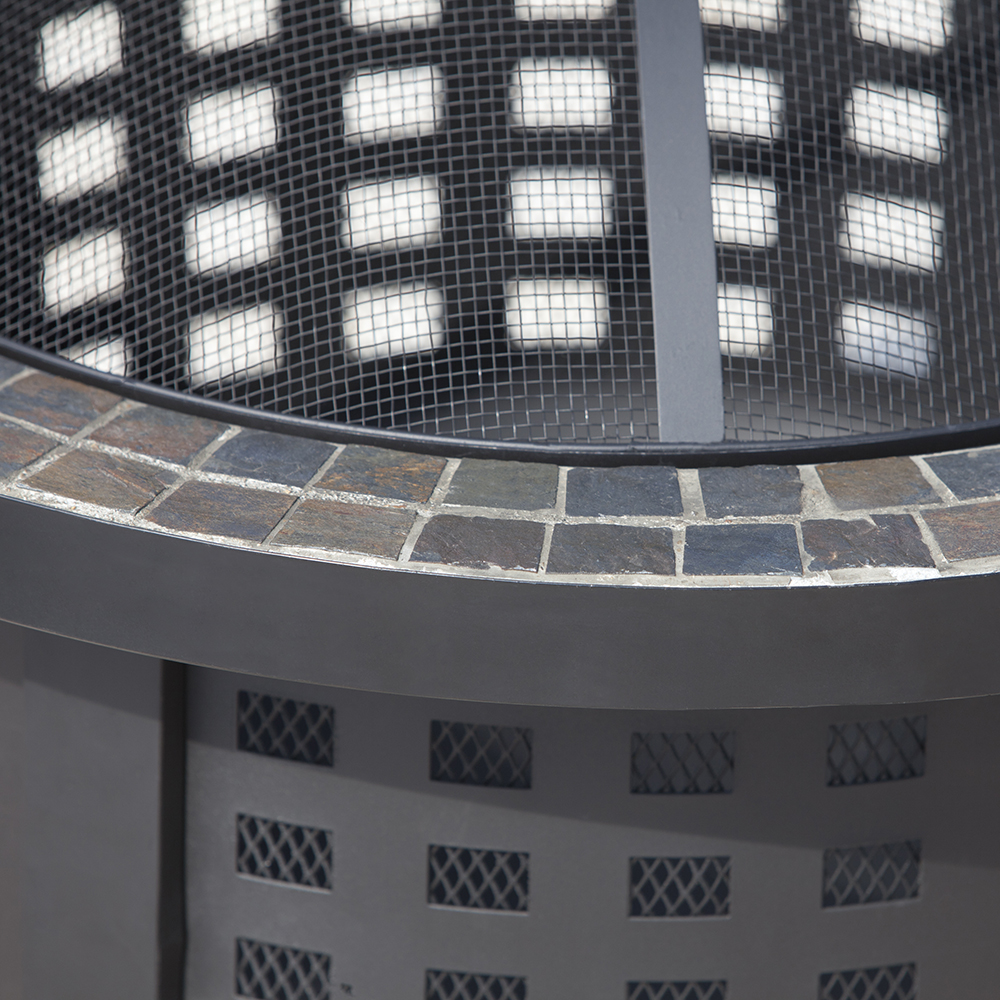 Fire Sense Alpina Slate Top 30 Inch Wood Burning Round Fire Pit   Powder Coated