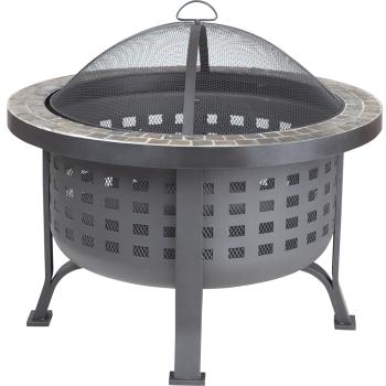 Fire Sense Alpina Slate Top 30 Inch Wood Burning Fire Pit Powder Coated 62240 with Lid350