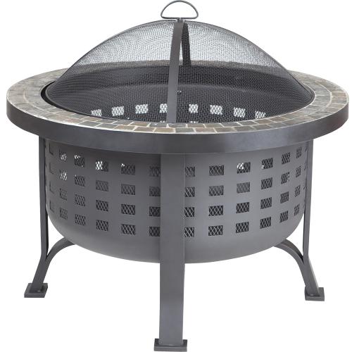 Fire Sense Alpina Slate Top 30 Inch Wood Burning Round Fire Pit   Powder Coated