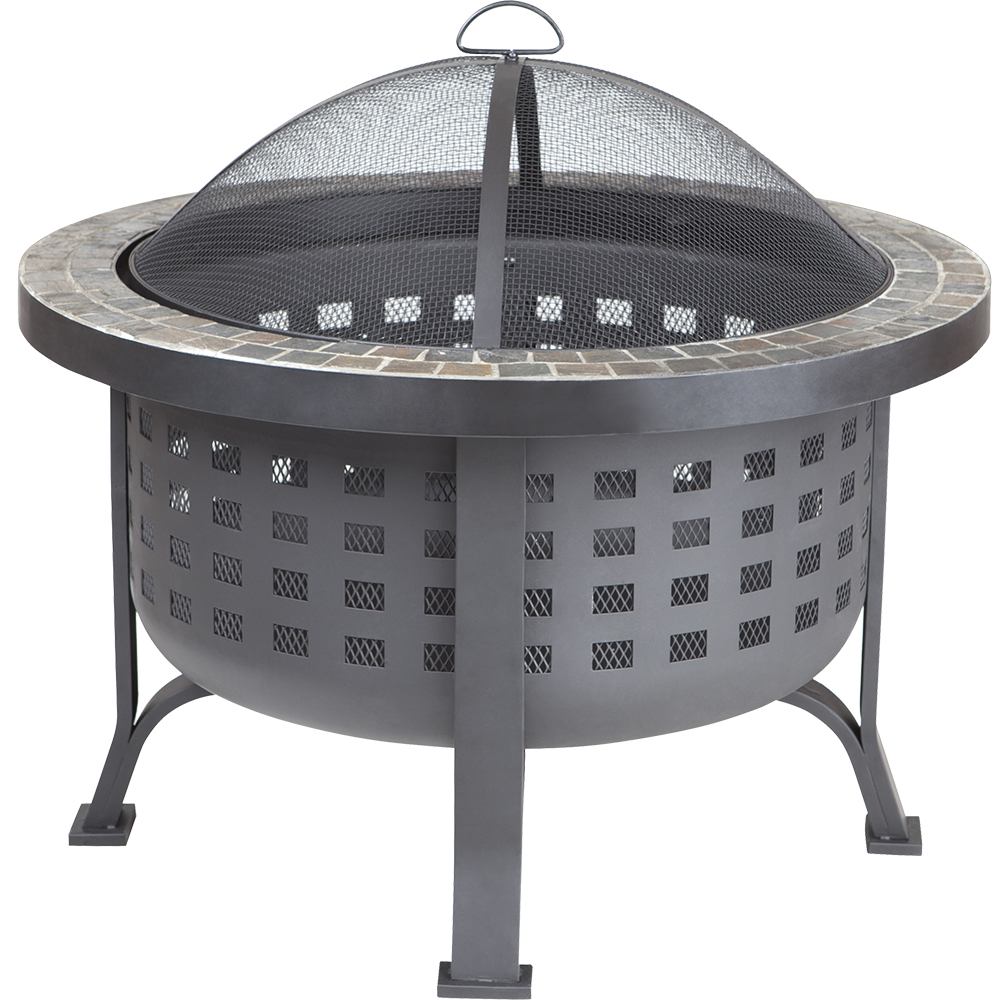 Fire Sense Alpina Slate Top 30 Inch Wood Burning Round Fire Pit   Powder Coated