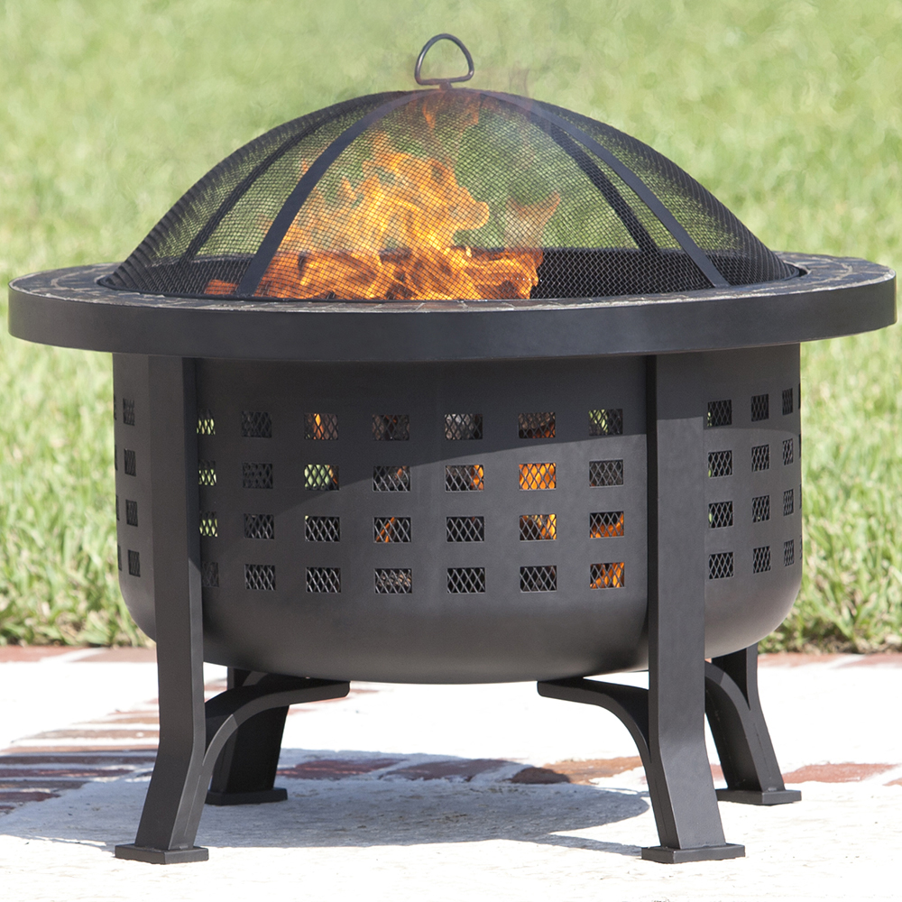 Fire Sense Alpina Slate Top 30 Inch Wood Burning Round Fire Pit   Powder Coated