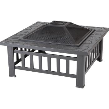 Fire Sense Stonemont 32 Inch Wood Burning Square Fire Pit Table Stone Look 62249 Side View350