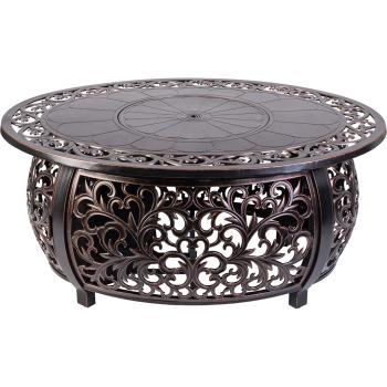Fire Sense Toulon 48 Inch 50000 BTU Propane Gas Oval Fire Pit Table Cast Aluminum 62198 Front View350