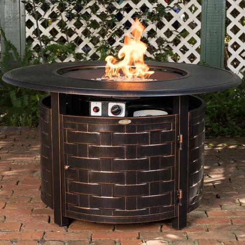 Fire Sense Armstrong 42 Inch 50000 BTU Propane Gas Round Fire Pit Table  Antique Bronze