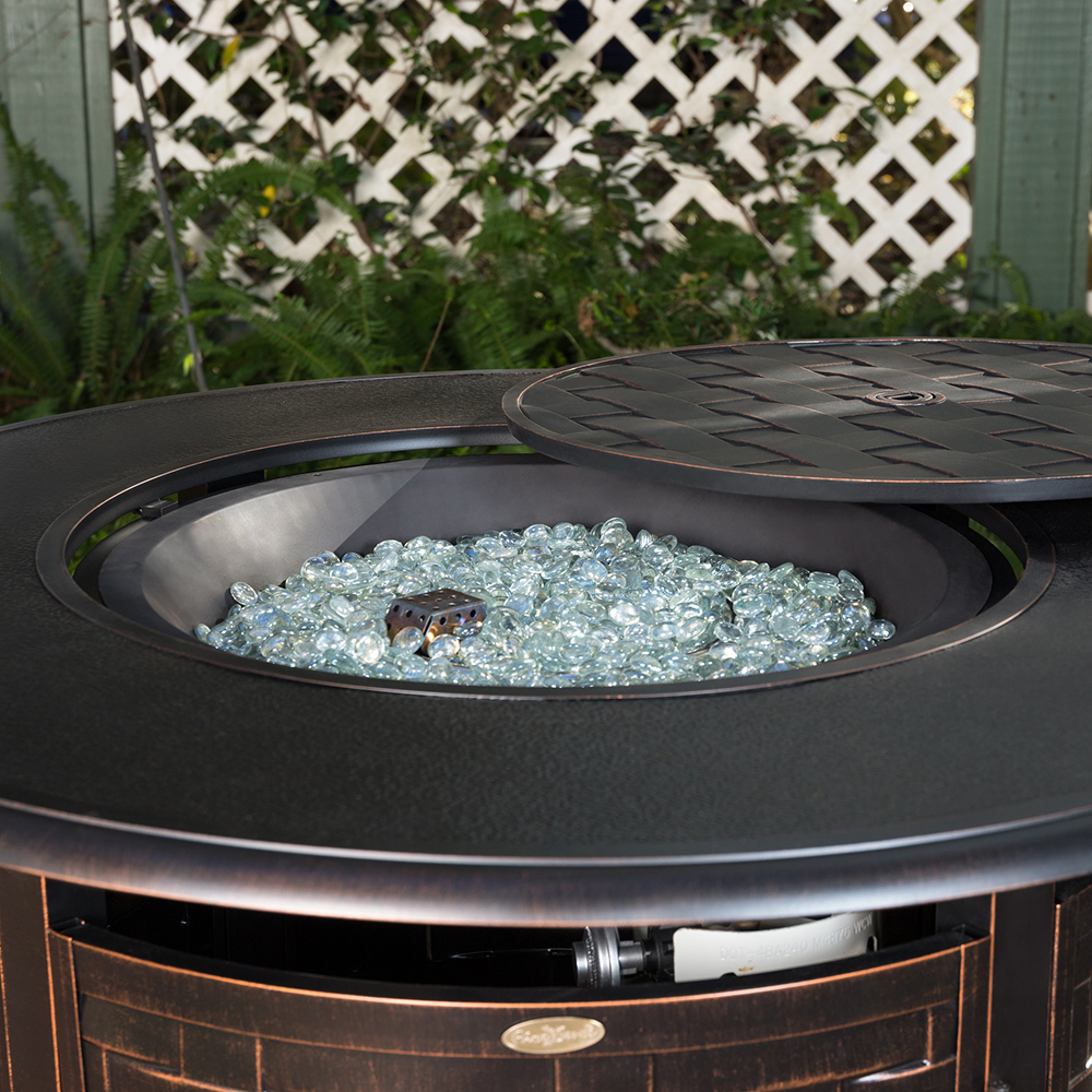 Fire Sense Armstrong 42 Inch 50000 BTU Propane Gas Round Fire Pit Table  Antique Bronze