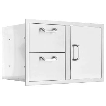 BBQGrills Brentwood Series 32 Inch Stainless Steel Reversible Hinged Access Door and Double Drawer Combo Side View350