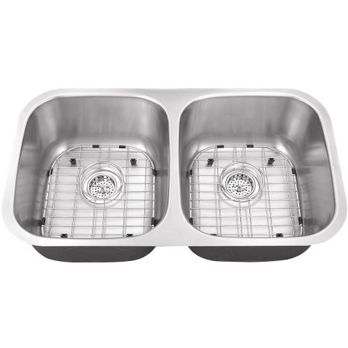 IPT Sinks 18 Gauge 32 Inch x 18 Inch 50 50 Offset Double Bowl Stainless Steel Undermount Sink