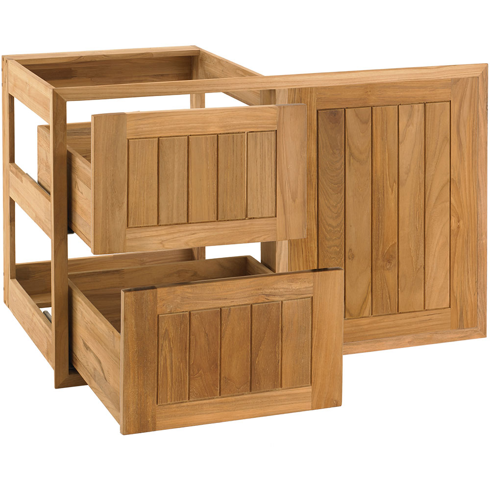 Pacific Teak Millworks Cottage Style 36 Inch Teak Wood Right Hinged Access Door Double Drawer Combo CO21 35S 1