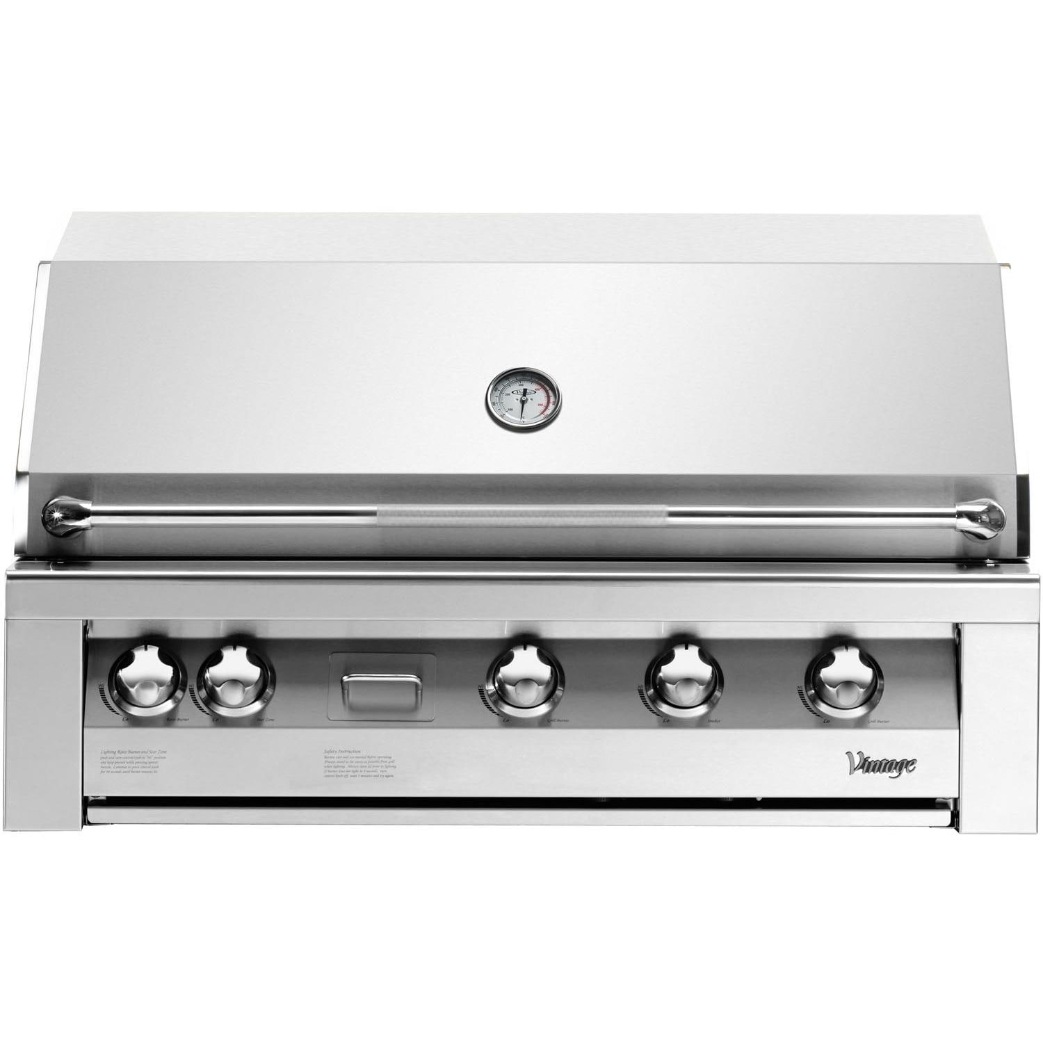 Vintage Grills 42 inch Built in Natural Gas Grill with Flush Mounted Infrared Rotisserie Burner and Dedicated Smoker Burner